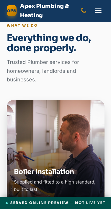 Apex Plumbing mobile view