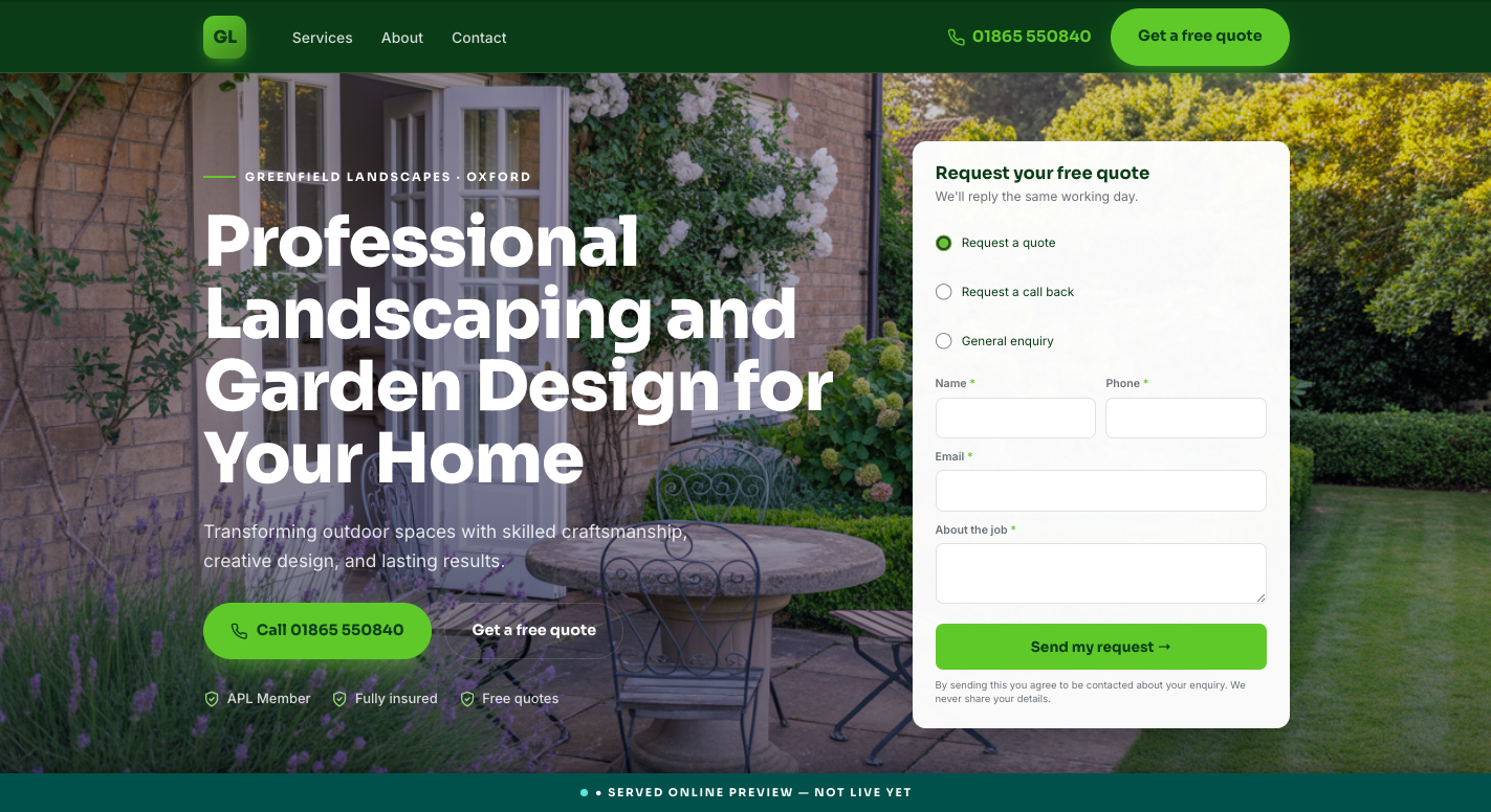 Greenfield Landscapes website