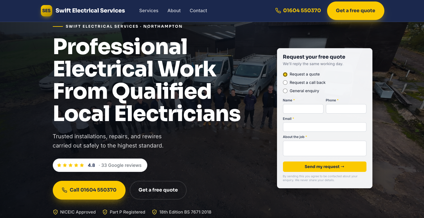 Swift Electrical Services website preview