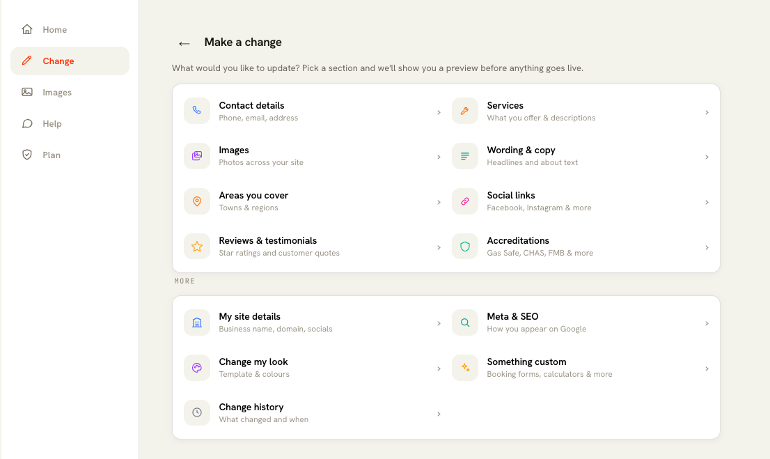The make-a-change screen in your user portal